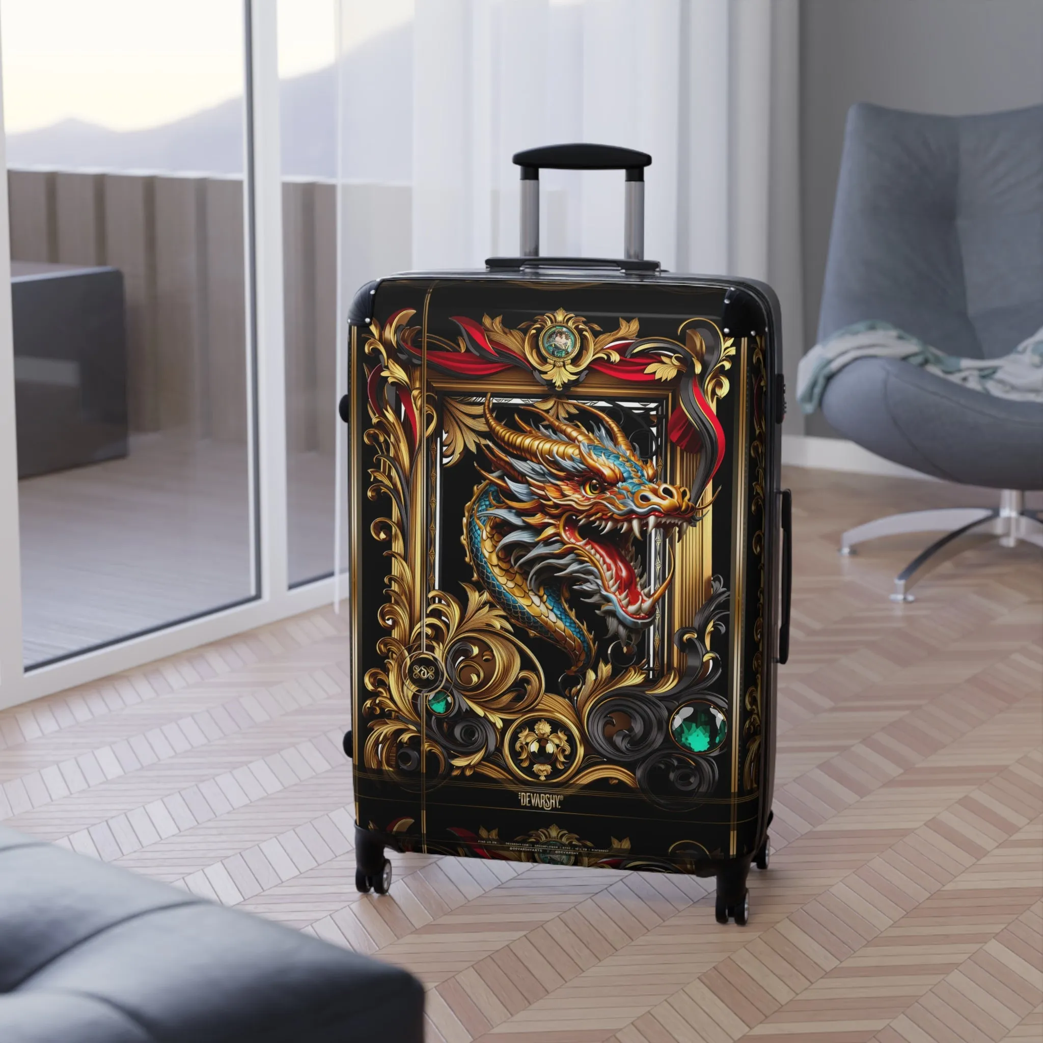 Chinese Dragon Suitcase Ornate Baroque Luggage Carry-on Suitcase Premium Hard Shell Suitcase Travel Luggage |  204D7D1