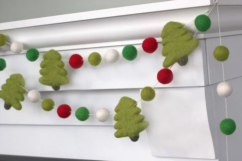 Christmas Tree Felt Garland- Red, Kelly Green, Lime, White- with LIME Trees