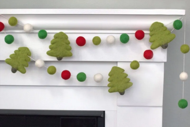 Christmas Tree Felt Garland- Red, Kelly Green, Lime, White- with LIME Trees