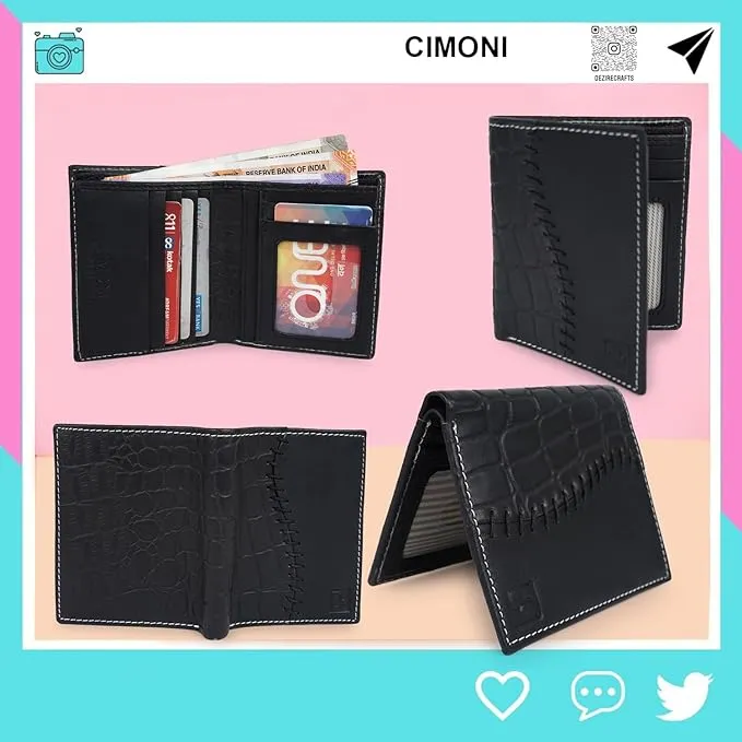 CIMONI Premium Geniune Leather Wallet for Men Travel Casual Wallet with RFID Blocking 4 Card Sots, 2 Secret Compartments,1 Coin Window (Color - Black)