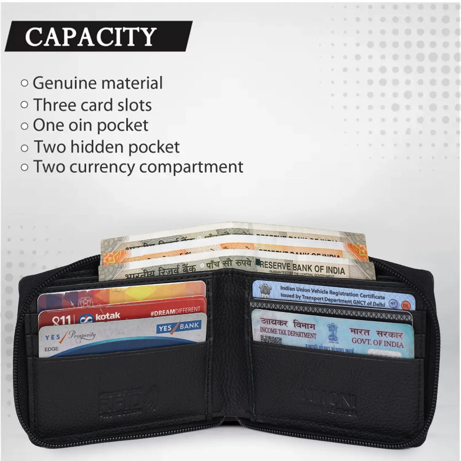 CIMONI RFID Genuine Leather Stylish Credit/5 Debit Card Slots Round Zipper Wallet for Unisex