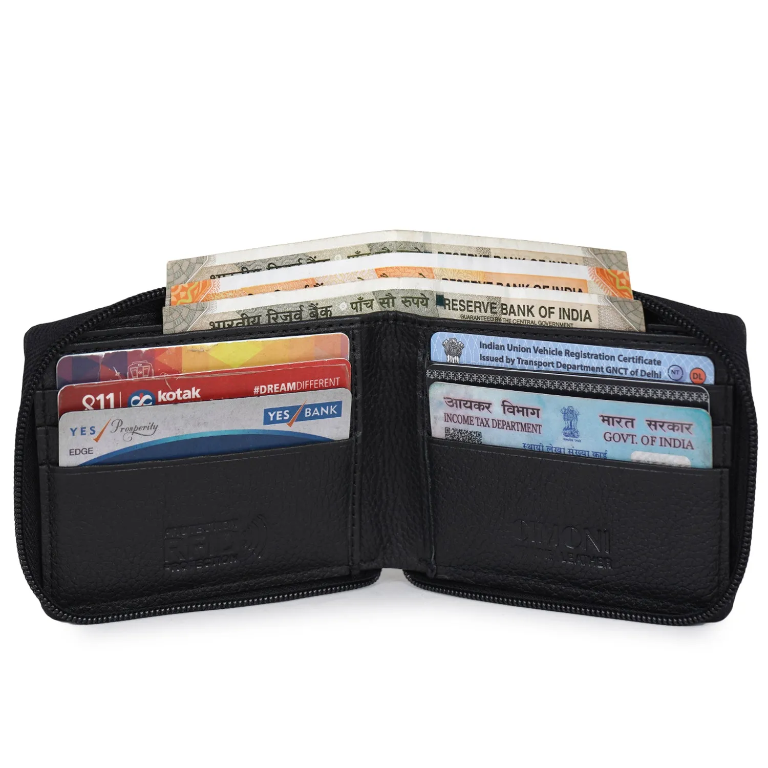 CIMONI RFID Genuine Leather Stylish Credit/5 Debit Card Slots Round Zipper Wallet for Unisex