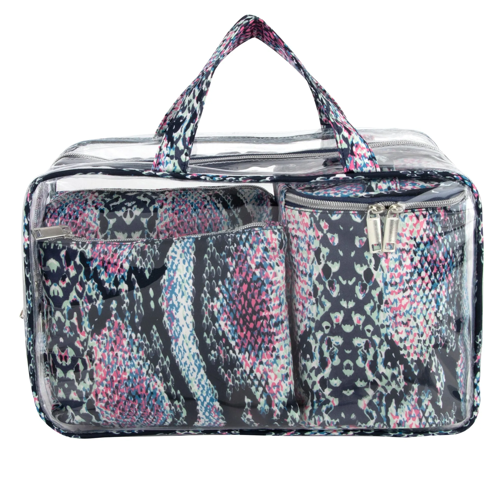 Clear Cosmetic Traveling Case With 3 Cosmetic Bags & Pouch