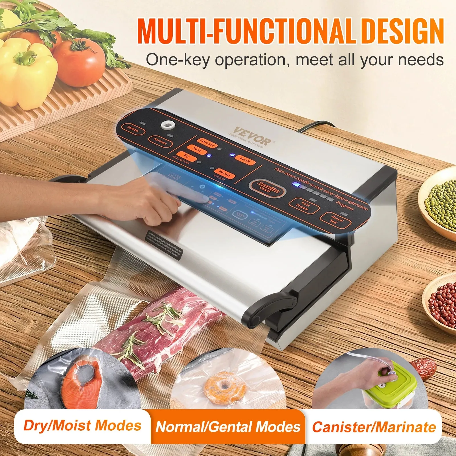 Commercial Vacuum Sealer Automatic Food Packaging with Bag Roll Storage Cutter