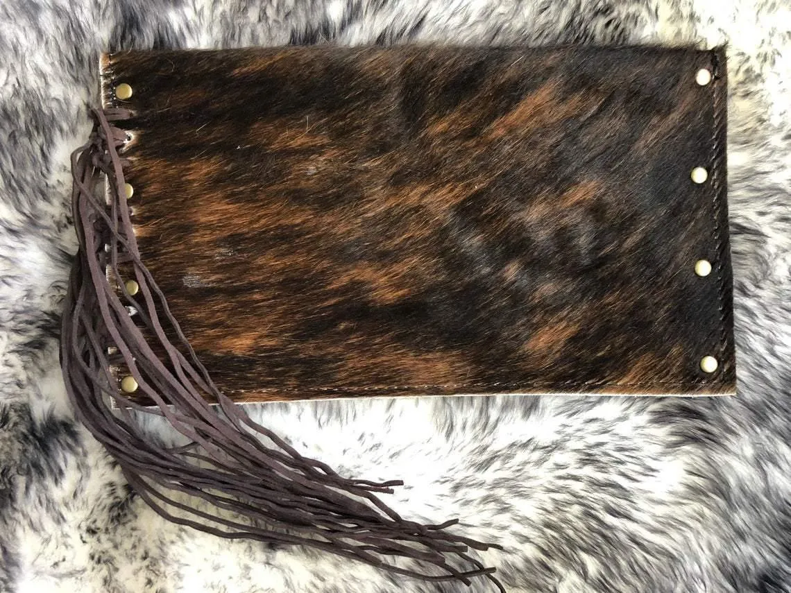 Cowhide Clutch Envelope Style with Leather Fringe