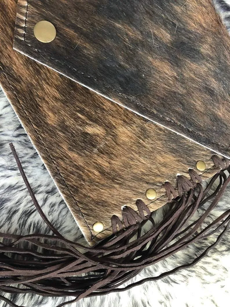 Cowhide Clutch Envelope Style with Leather Fringe