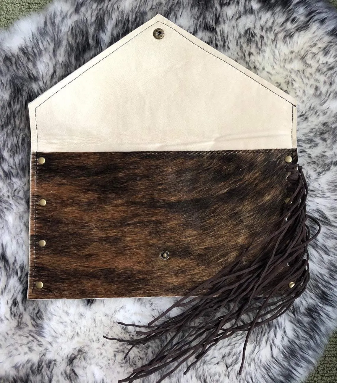 Cowhide Clutch Envelope Style with Leather Fringe