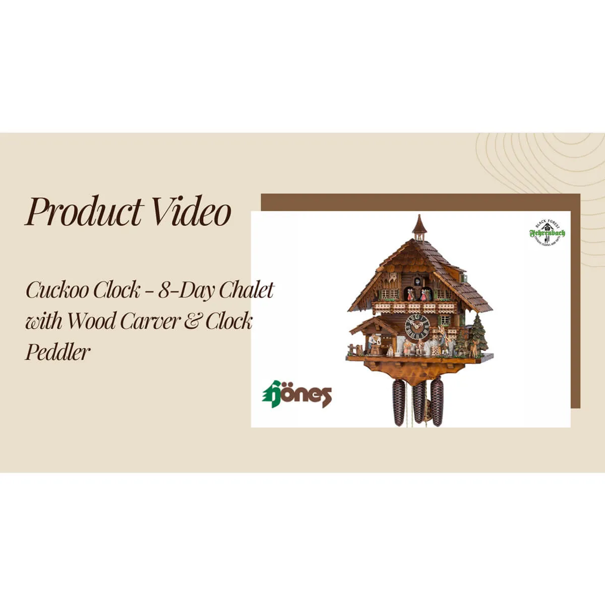 Cuckoo Clock - 8-Day Chalet with Wood Carver & Clock Peddler - HÖNES