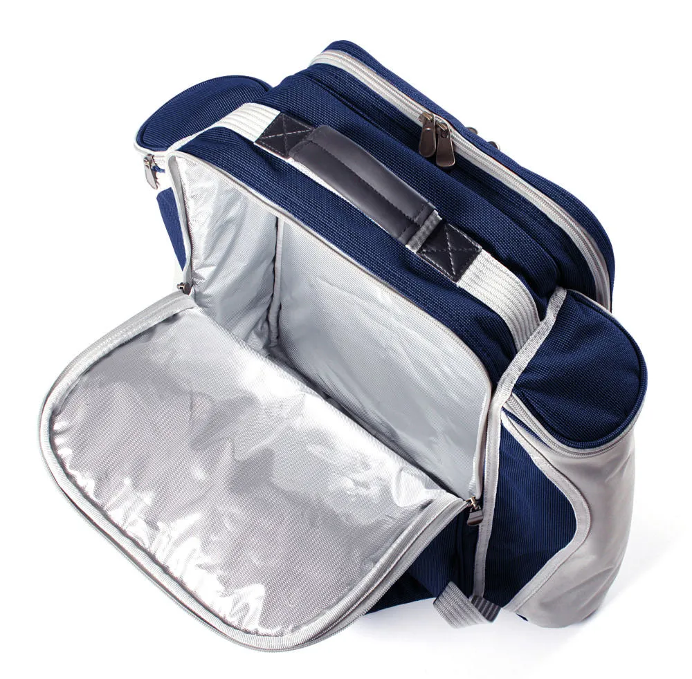 Deluxe Picnic Backpack Hamper for Four People with Matching Picnic Blanket