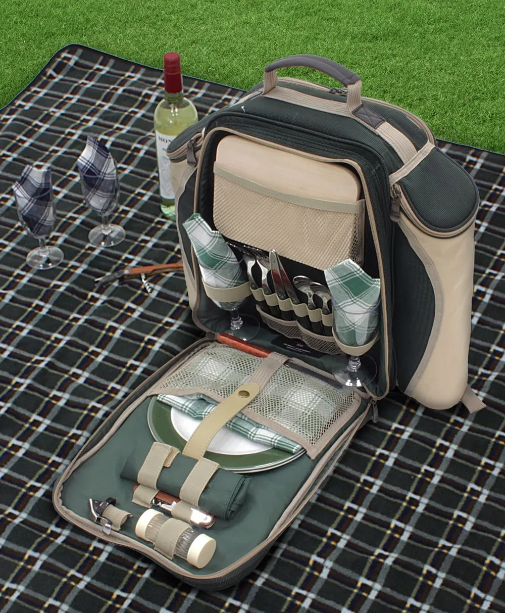 Deluxe Picnic Backpack Hamper for Two People with Matching Picnic Blanket