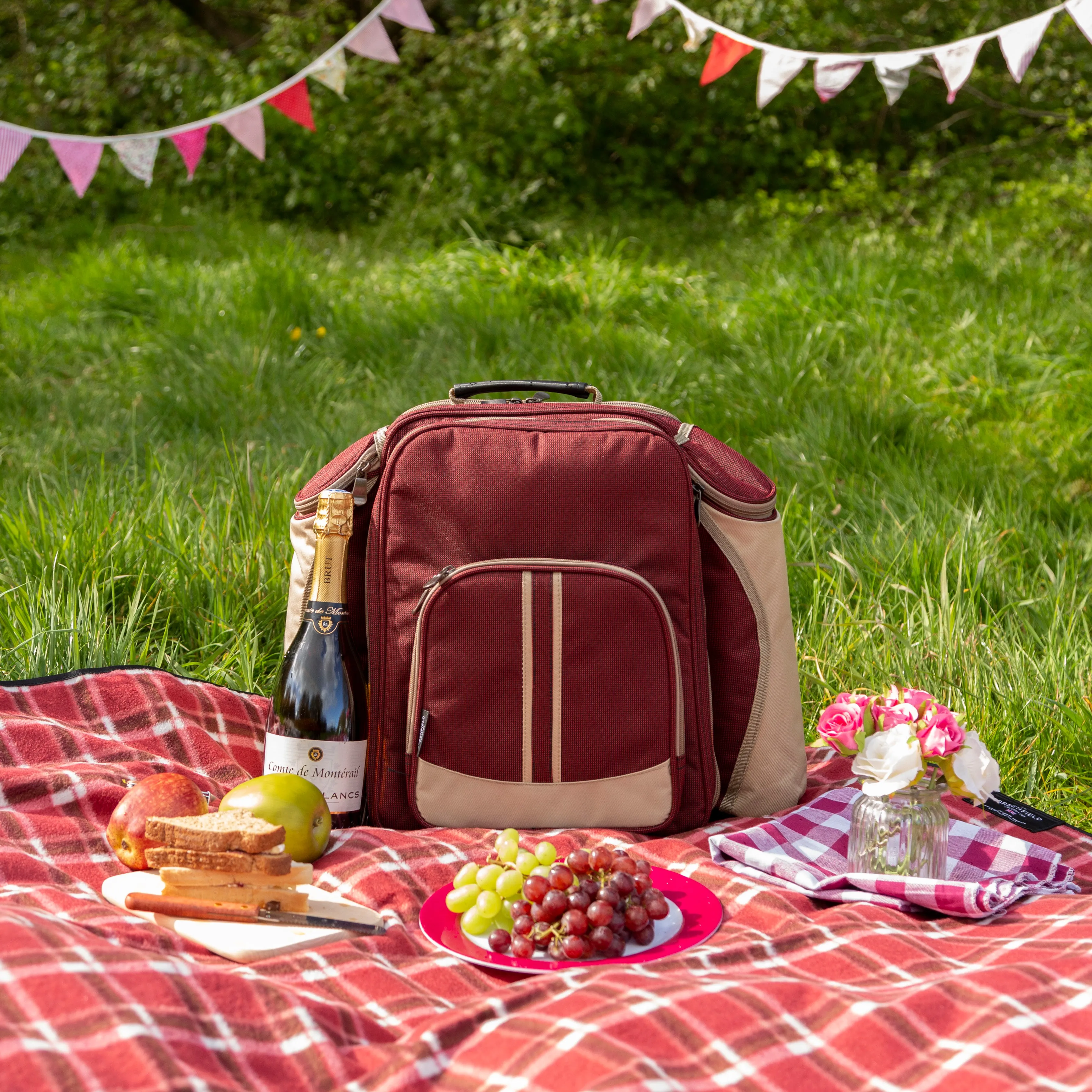 Deluxe Picnic Backpack Hamper for Two People with Matching Picnic Blanket