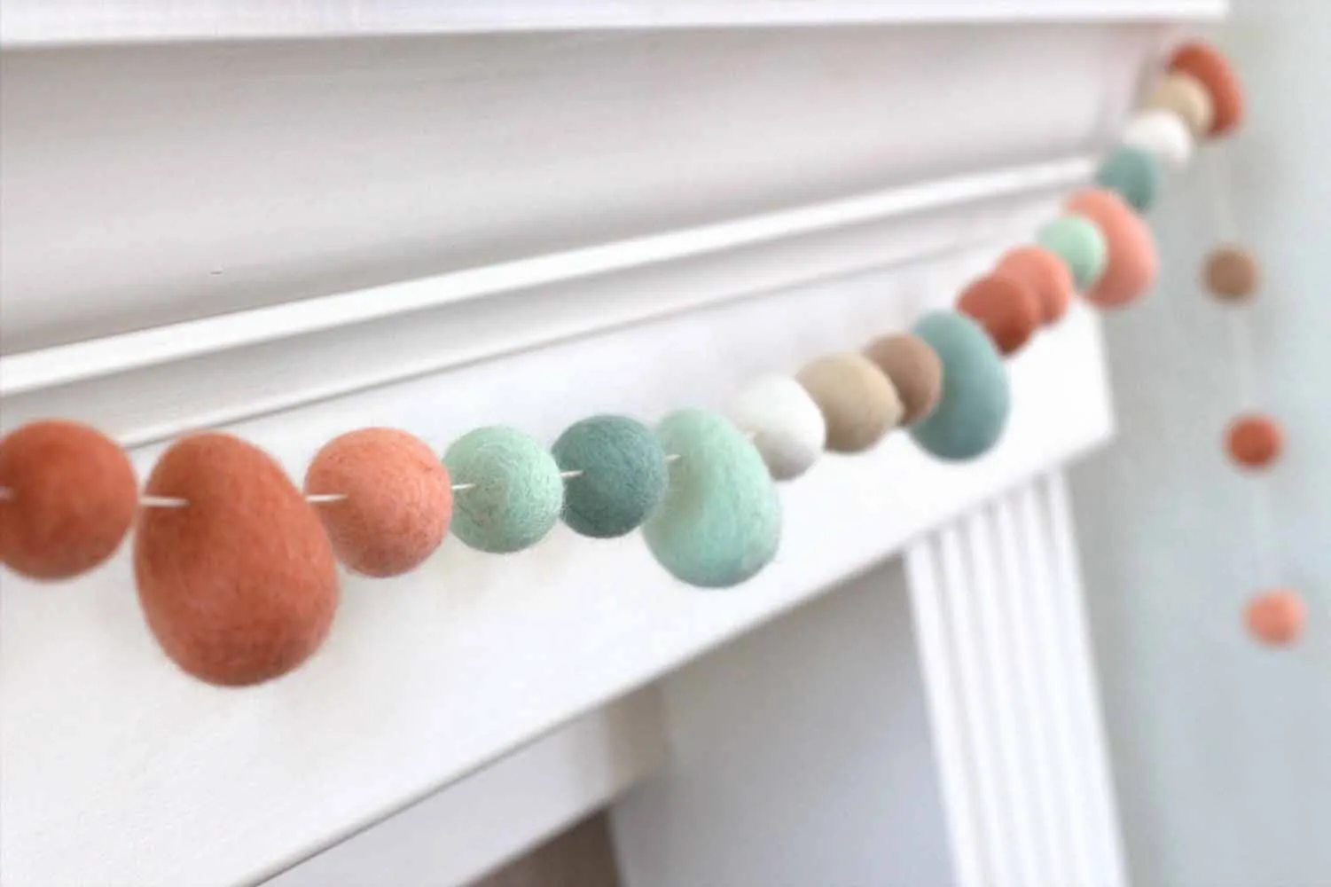 Easter Egg & Felt Ball Garland- Terra Cotta, Teal, Peach