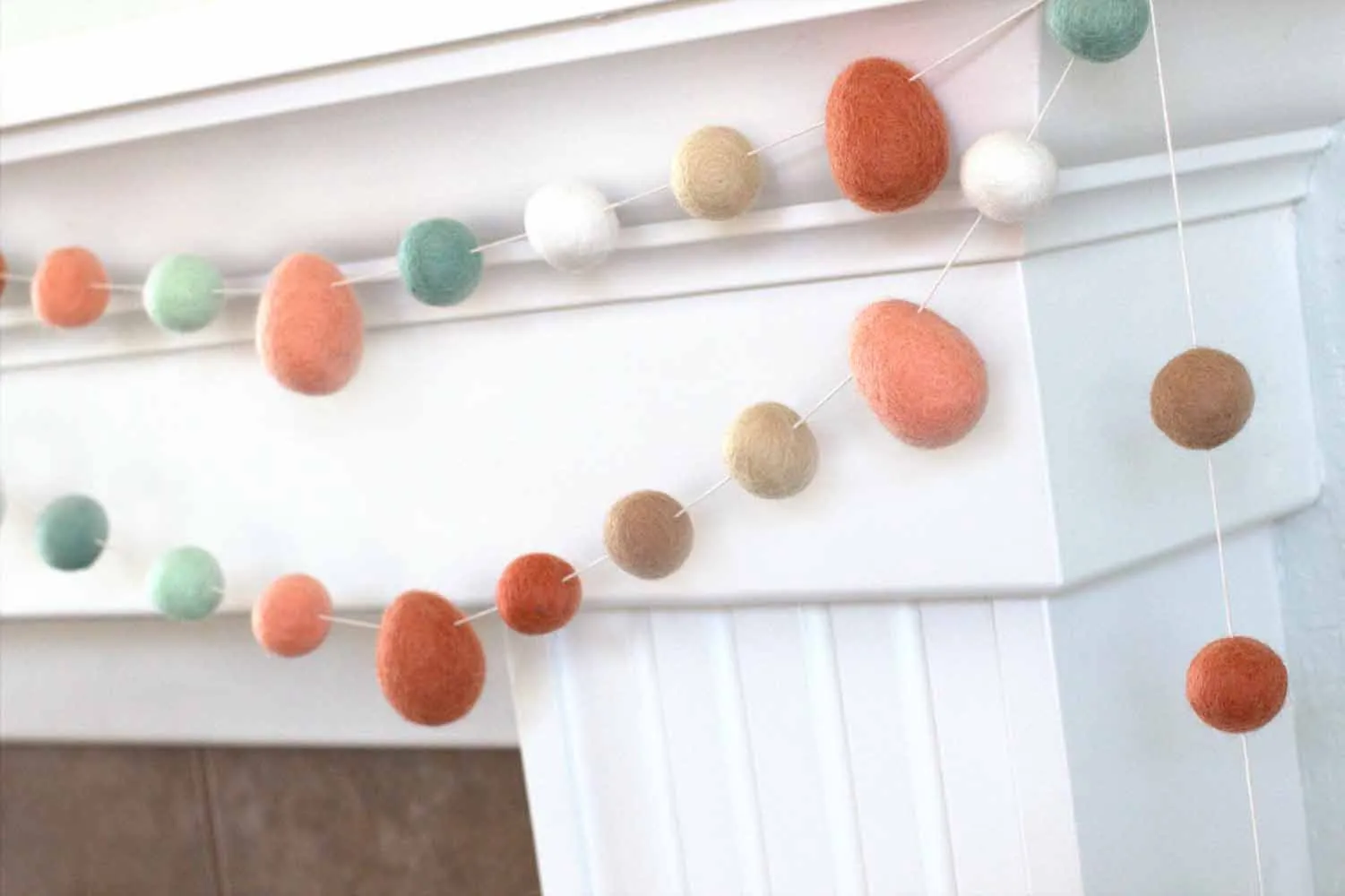 Easter Egg & Felt Ball Garland- Terra Cotta, Teal, Peach