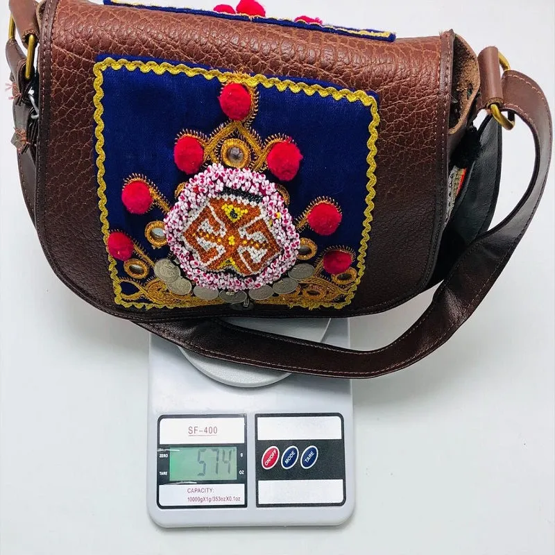 Ethnic Handmade Cross Bag Embellished With Laces, Coins and Beads