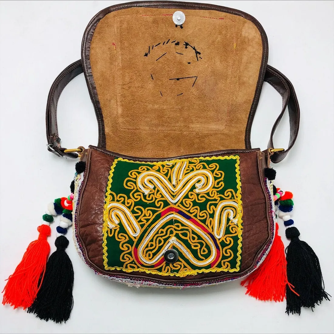 Ethnic Handmade Cross Bag Embellished With Laces, Coins and Beads