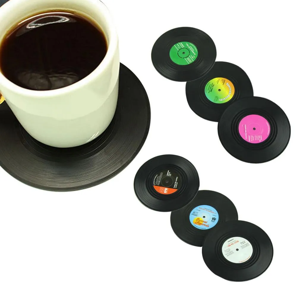 Fashion 6pcs/Set Spinning Retro Vinyl CD Record Drinks Coasters / Vinyl Coaster Cup Mat