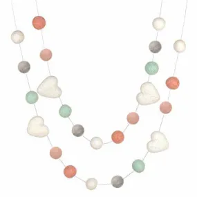 Felt Ball & Heart Garland- Peach, Aqua, Gray