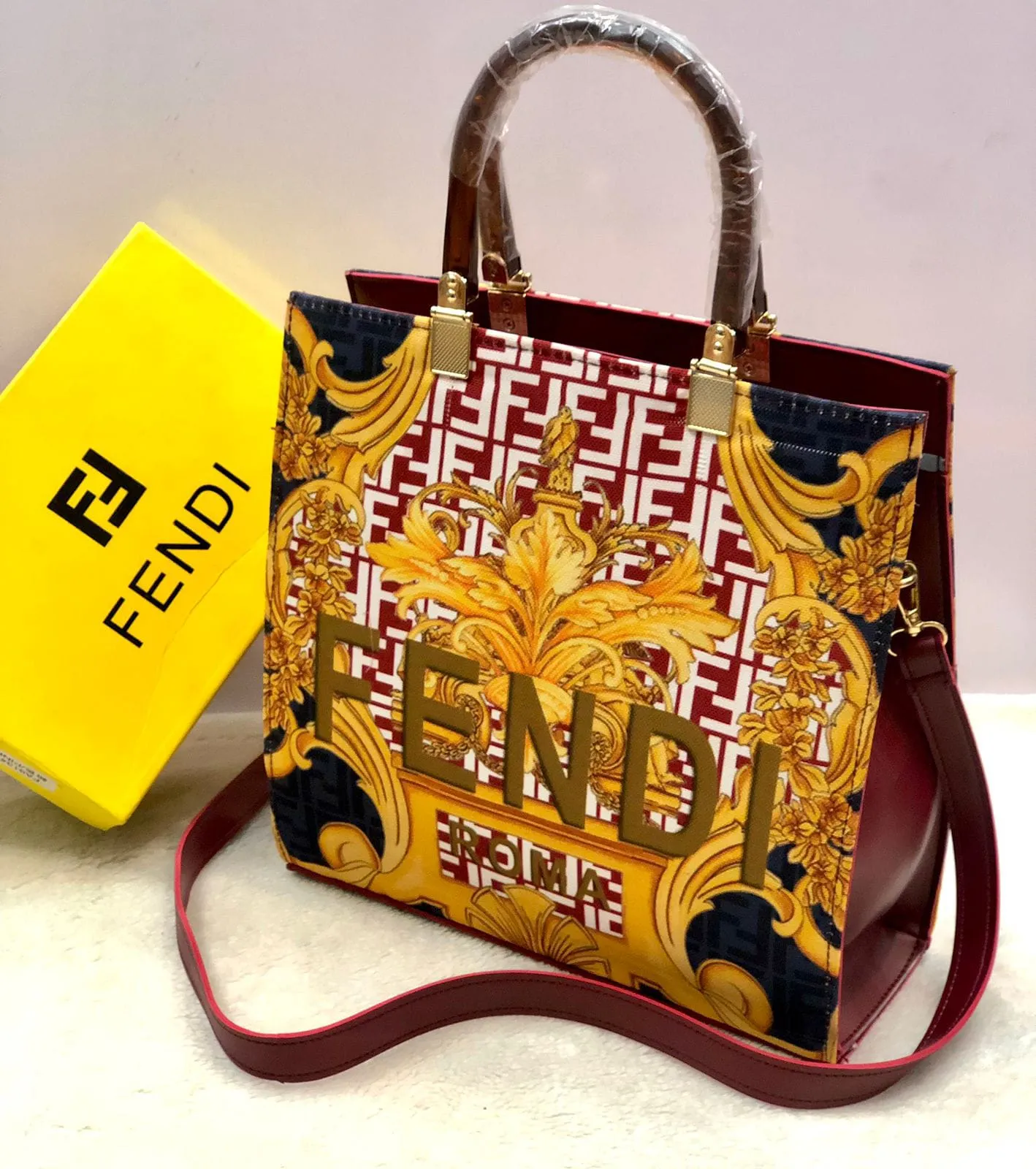 Fendi Roma Ladies Handbag - New Arrival - Masterpiece (Yellow / Brown)