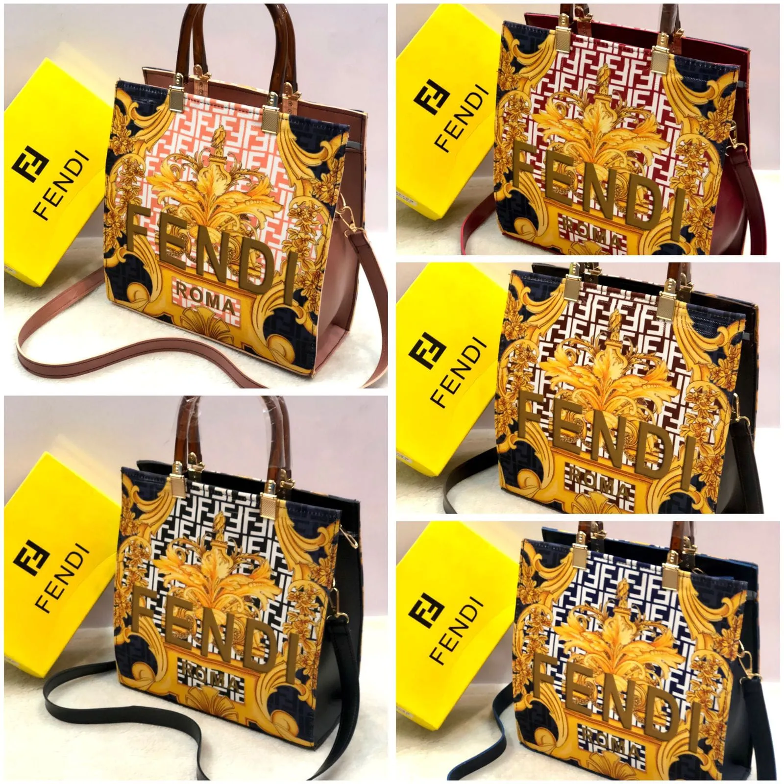 Fendi Roma Ladies Handbag - New Arrival - Masterpiece (Yellow / Brown)