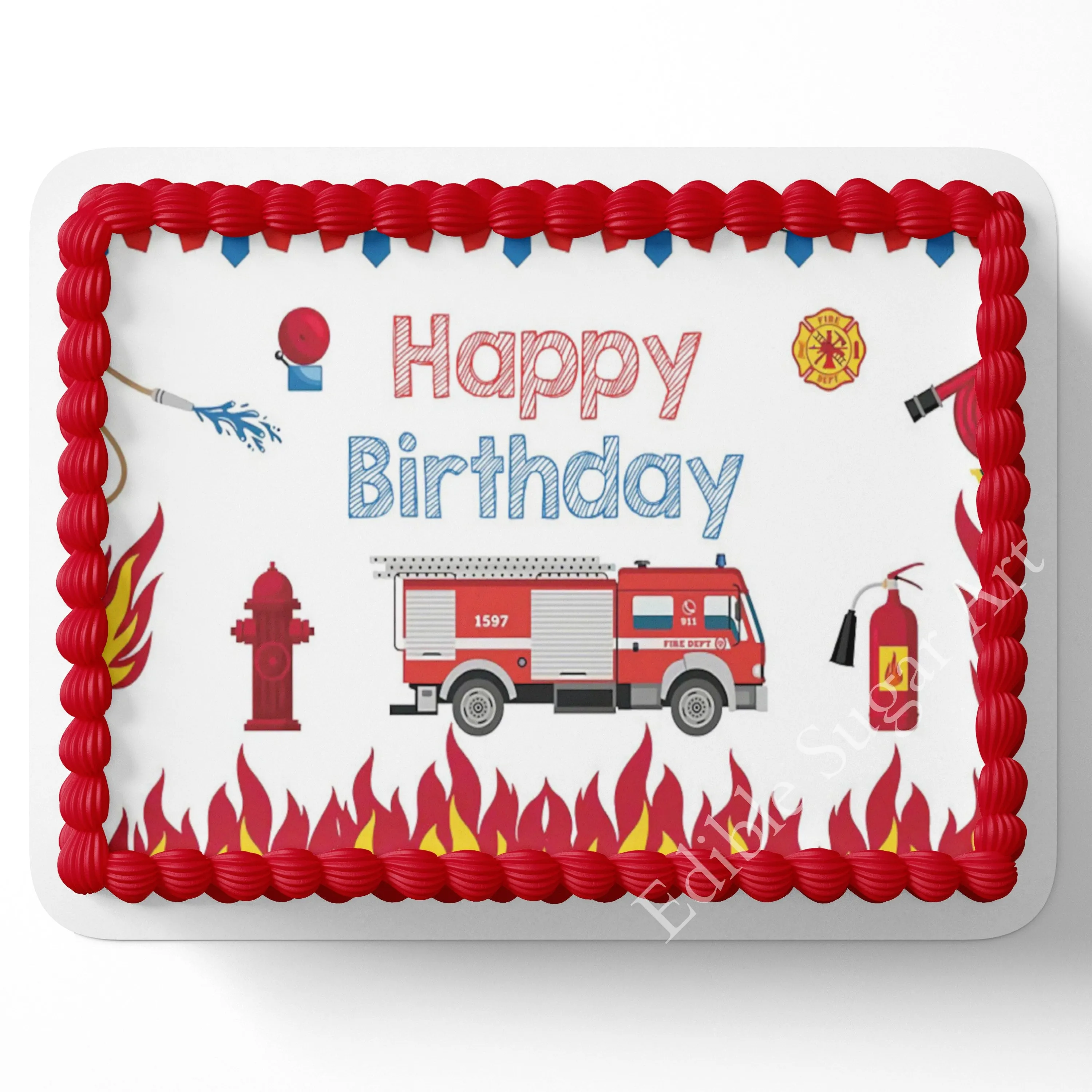 Fire Truck Cake Topper Firefighter cake topper Fireman cake topper edible image custom firefighter cake topper