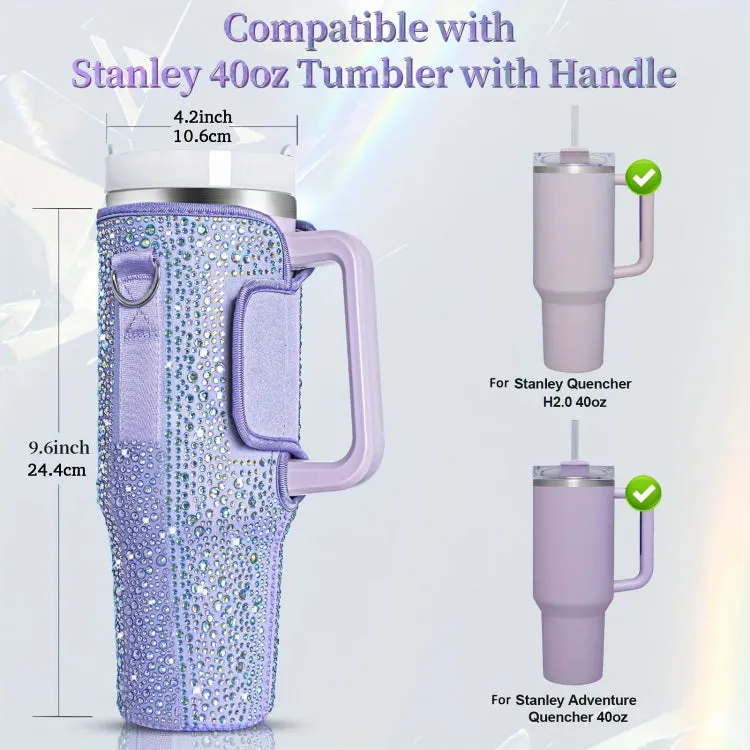 For Stanley 40oz Cup Hot Diamond Cover Neoprene Insulated Portable Bottle Cover(Pink)