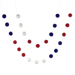 Fourth of July Felt Ball Garland- Navy/Red/White