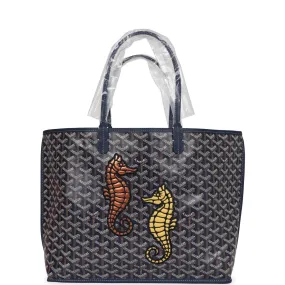 Goyard Goyardine Navy Blue Anjou PM Embroidered Seahorse Bag Palladium Hardware