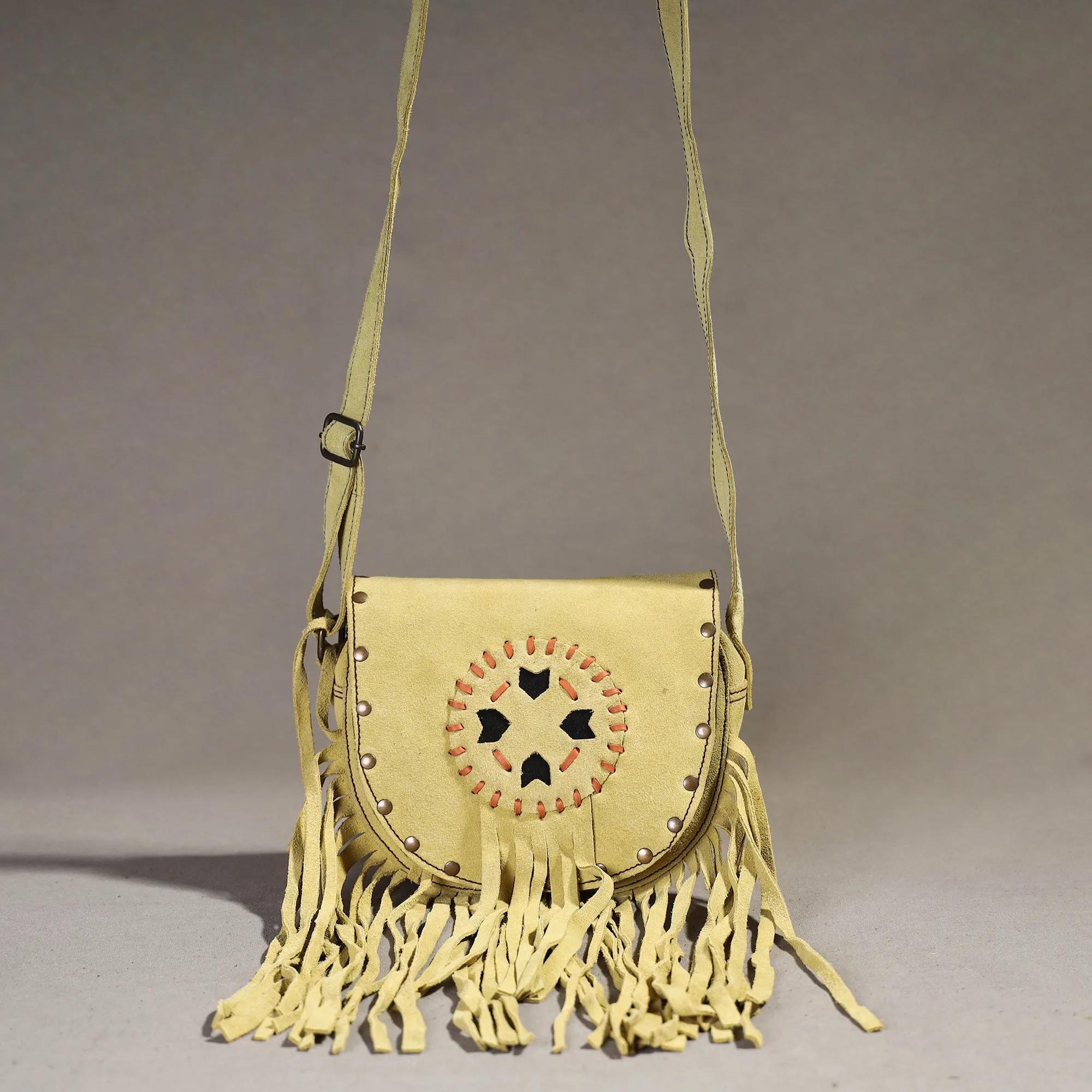 Green - Handcrafted Suede Leather Fringe Sling Bag