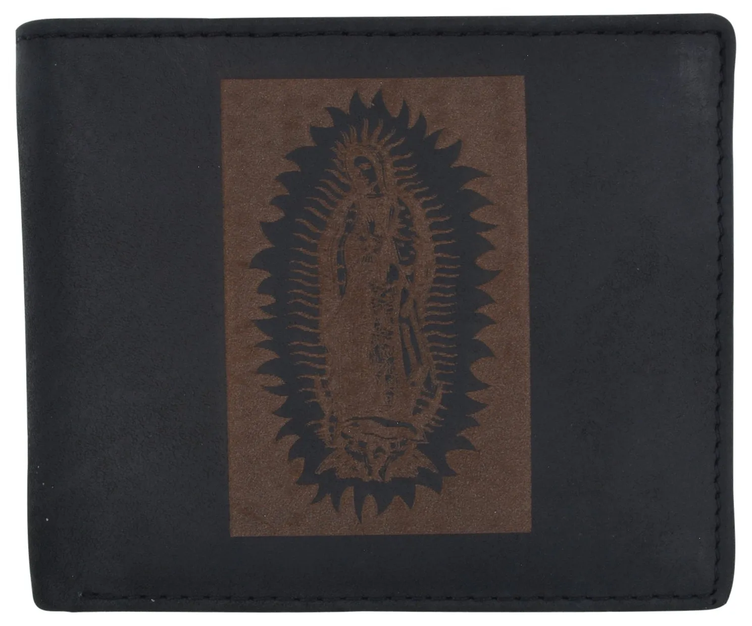 Guadalupe Virgin Logo RFID Genuine Leather Mens Bifold Wallet /53HTC Guadalupe Virgin