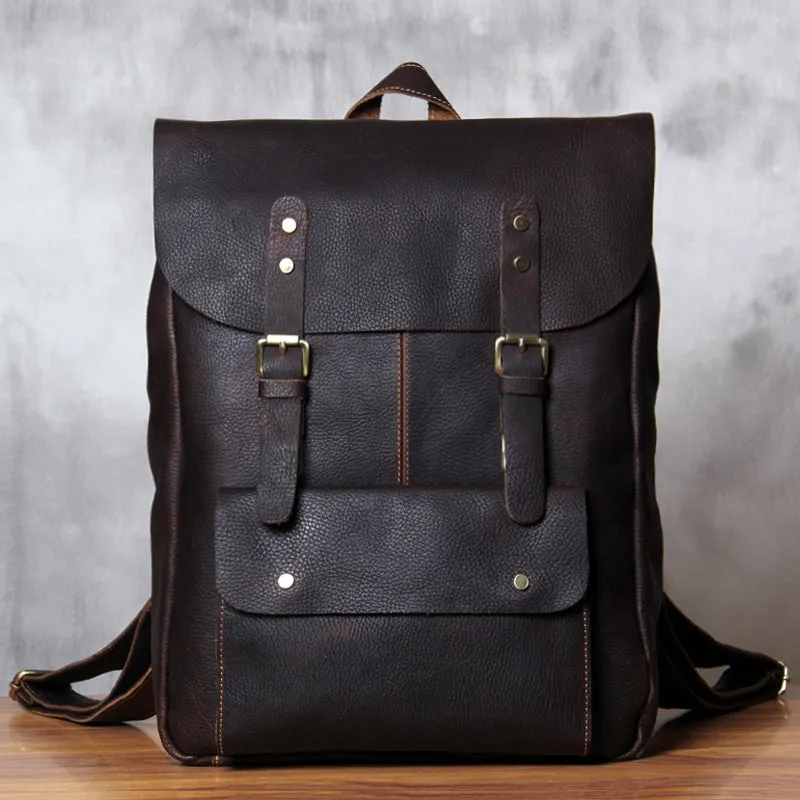 Handmade Vintage Leather School Bag Travel Backpack Laptop Bag Black Men Bag 9452