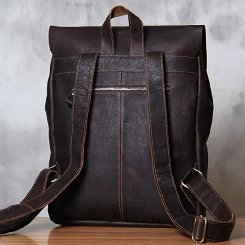 Handmade Vintage Leather School Bag Travel Backpack Laptop Bag Black Men Bag 9452