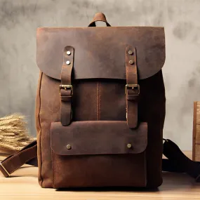 Handmade Vintage Leather School Bag Travel Backpack Laptop Bag Black Men Bag 9452