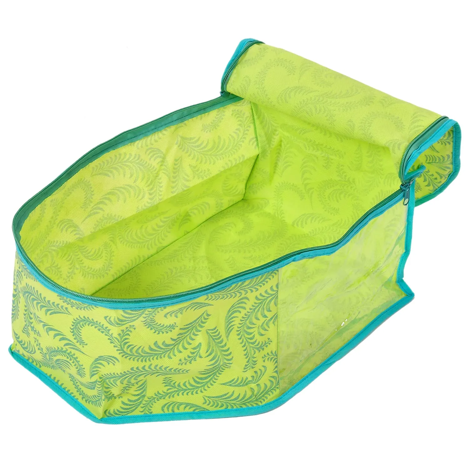 Heart Home Leaf Printed Non-Woven Blouse Cover Wardrobe Organiser Clothes Storage Bag With Front Window- Pack of 4 (Green)-44HH0532