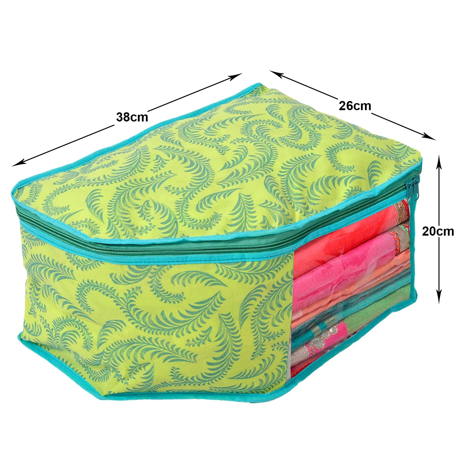 Heart Home Leaf Printed Non-Woven Blouse Cover Wardrobe Organiser Clothes Storage Bag With Front Window- Pack of 4 (Green)-44HH0532