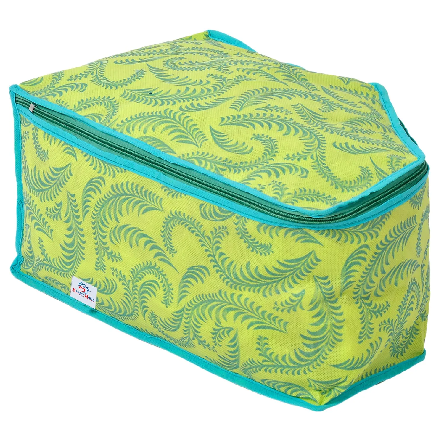 Heart Home Leaf Printed Non-Woven Blouse Cover Wardrobe Organiser Clothes Storage Bag With Front Window- Pack of 4 (Green)-44HH0532