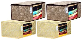 Heart Home Metalic Printed Non Woven Saree Cover|Zipper Closer With Transparent Window|Size 43 x 35 x 22 CM|Pack of 4 (Brown & Gold)- HEART5356