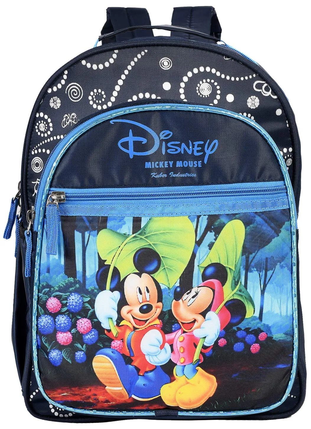 Heart Home School Bag For Girls, Boys|Disney Mickey & Minnie Print Kids School Bag|3 Compartment With Durable Zip (Blue)