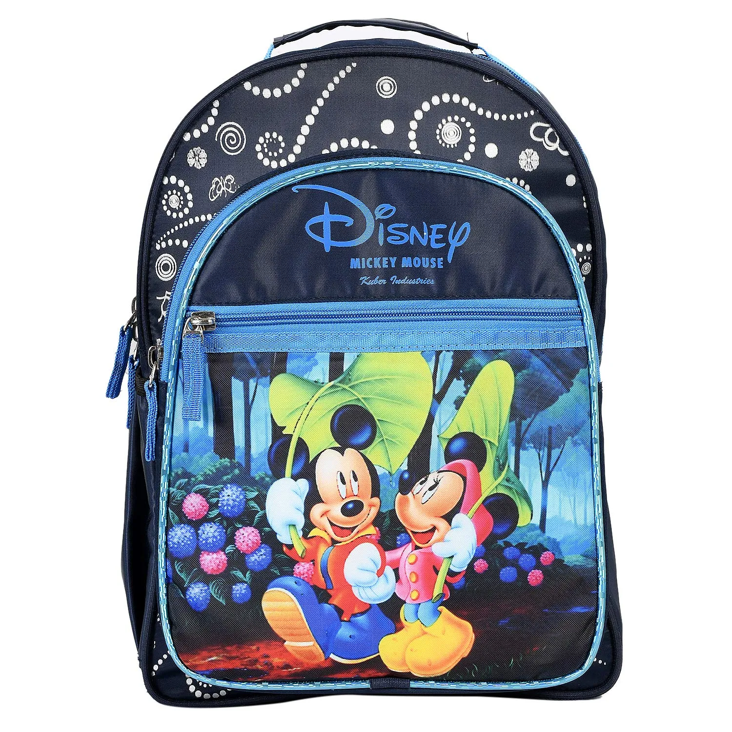 Heart Home School Bag For Girls, Boys|Disney Mickey & Minnie Print Kids School Bag|3 Compartment With Durable Zip (Blue)