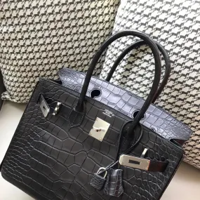 Hermès Birkin 30 Noir (Black) Alligator Mississippi Matte Brushed Palladium Hardware BPHW