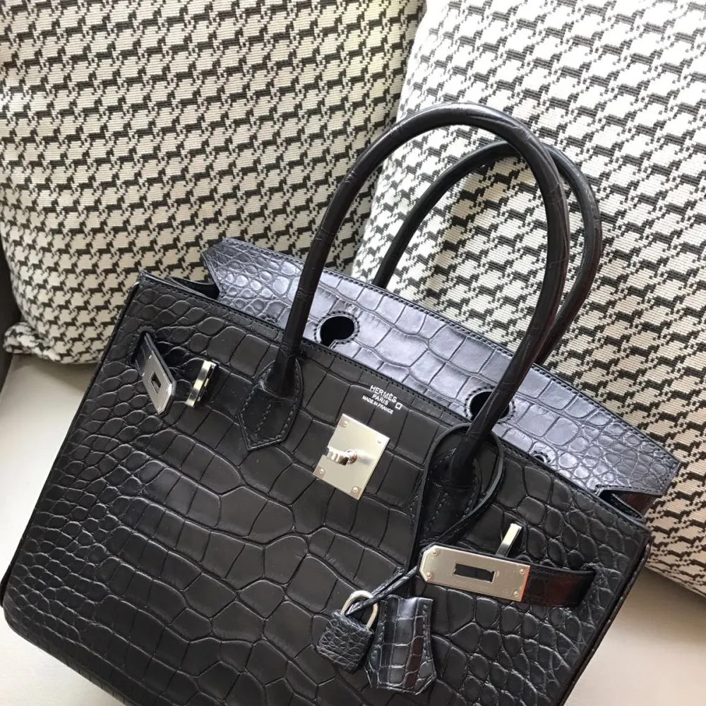 Hermès Birkin 30 Noir (Black) Alligator Mississippi Matte Brushed Palladium Hardware BPHW