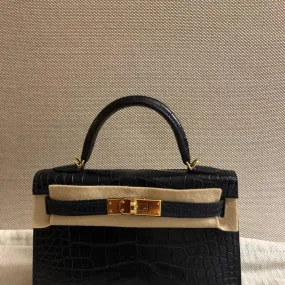 Hermès Kelly 20 Bleu Indigo Alligator Mississippi Matte Gold Hardware GHW