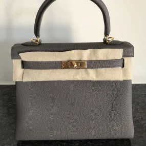 Hermès Kelly 25 Gris Etain Togo Gold Hardware GHW