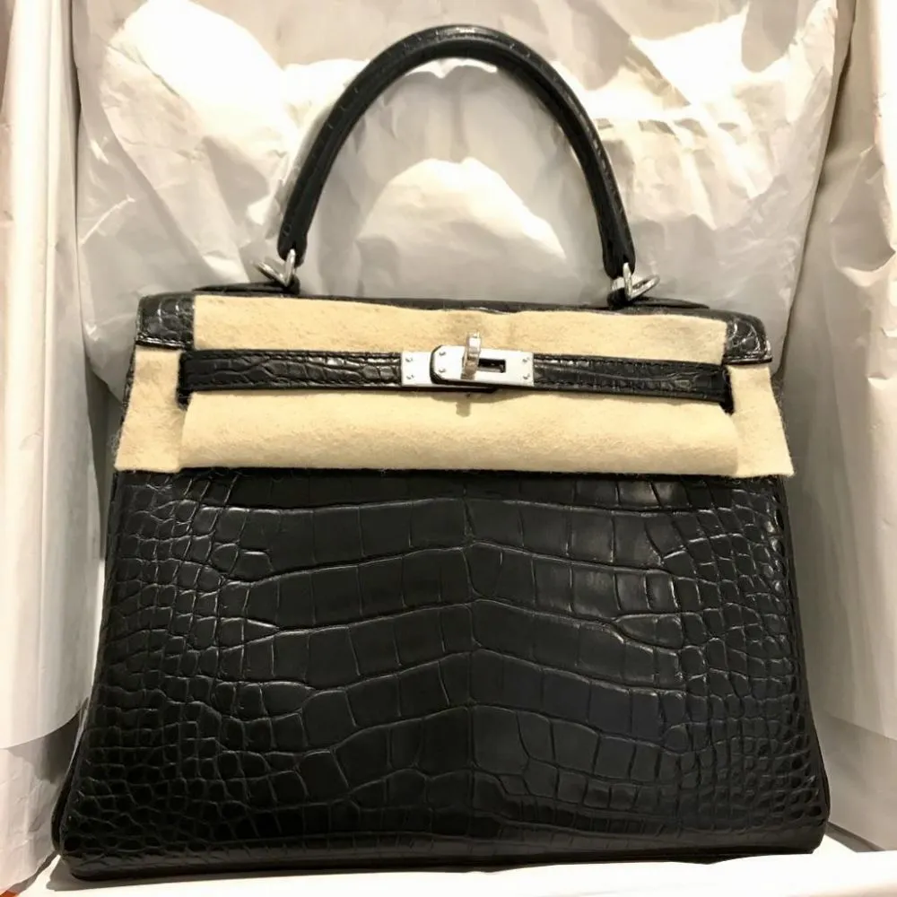 Hermès Kelly 25 Noir (Black) Alligator Mississippi Matte Palladium Hardware PHW