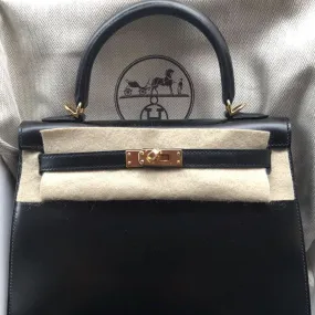 Hermès Kelly 25 Noir (Black) Sellier Box Gold Hardware GHW