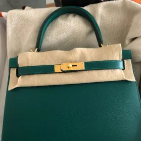 Hermès Kelly 28 Malachite Sellier Epsom Gold Hardware GHW