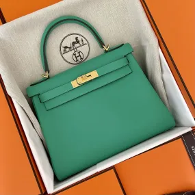 Hermès Kelly 28 Menthe Evercolor Gold Hardware GHW