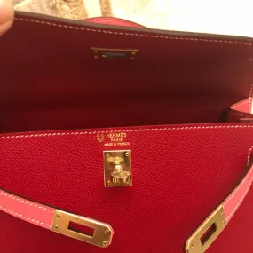 Hermès Kelly HSS 25 Rouge Casaque/Rose Confetti Sellier Epsom Gold Hardware GHW