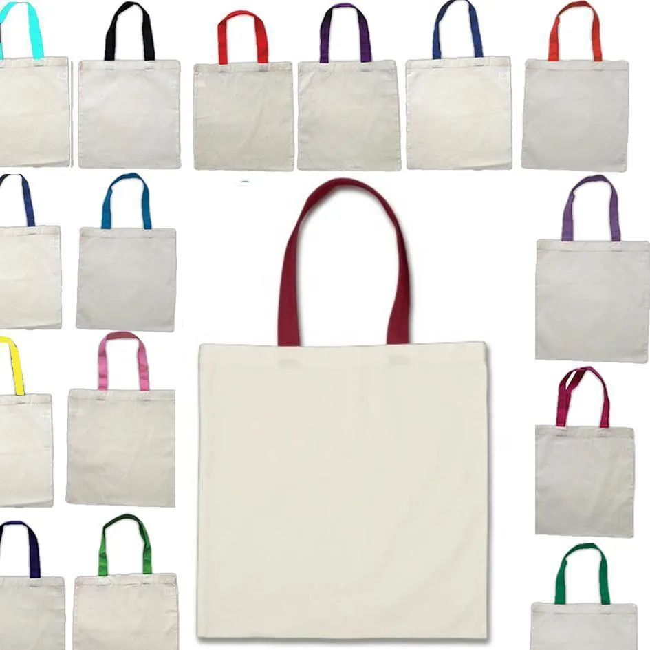 HIGH QUALITY PROMOTIONAL COLOR HANDLES TOTE BAG 100% COTTON