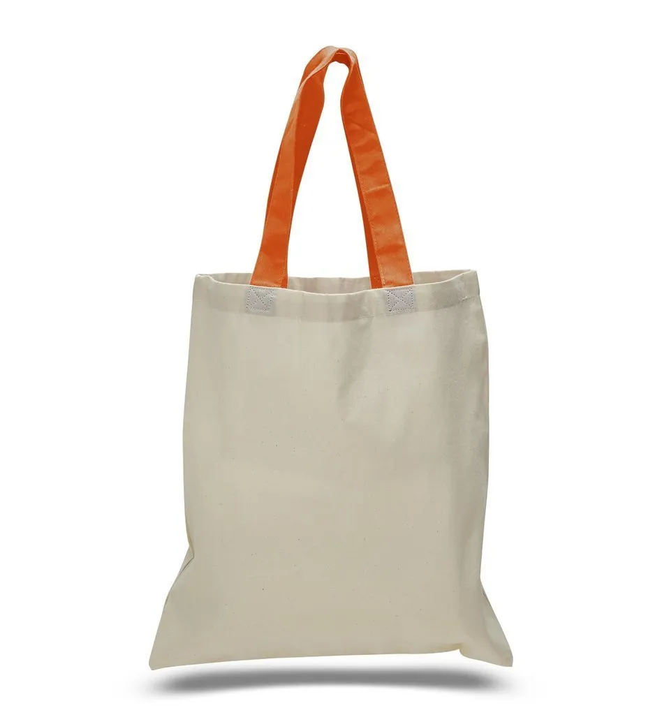 HIGH QUALITY PROMOTIONAL COLOR HANDLES TOTE BAG 100% COTTON