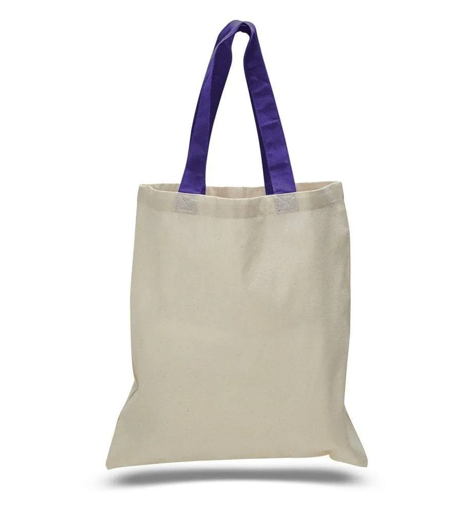 HIGH QUALITY PROMOTIONAL COLOR HANDLES TOTE BAG 100% COTTON